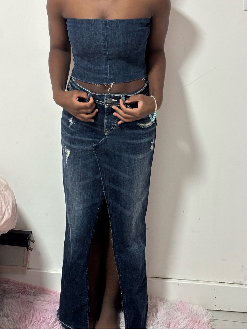 Dark Blue Denim Maxi Skirt - Women Jeans